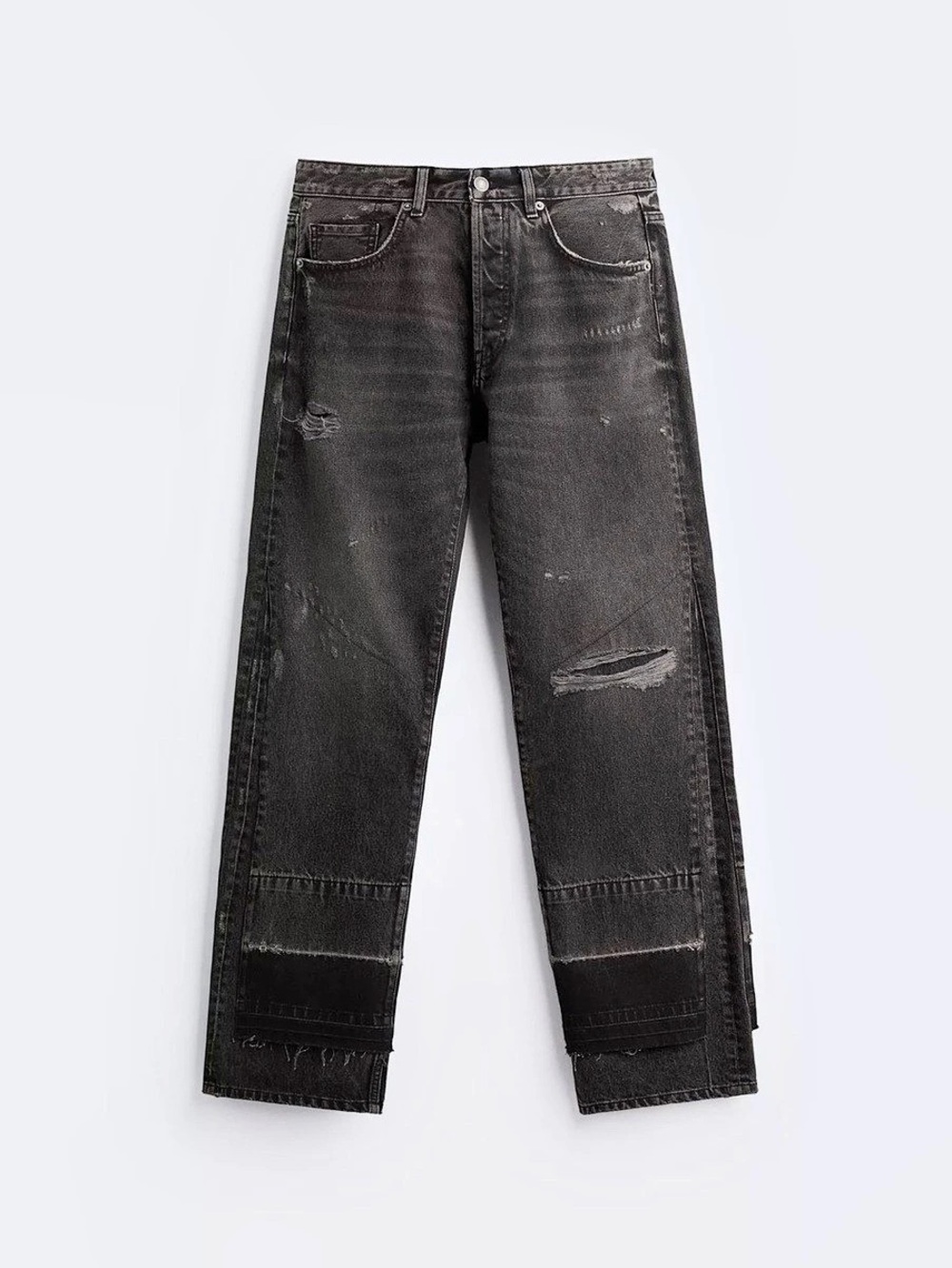 Zara Distressed Straight Leg Black Jeans